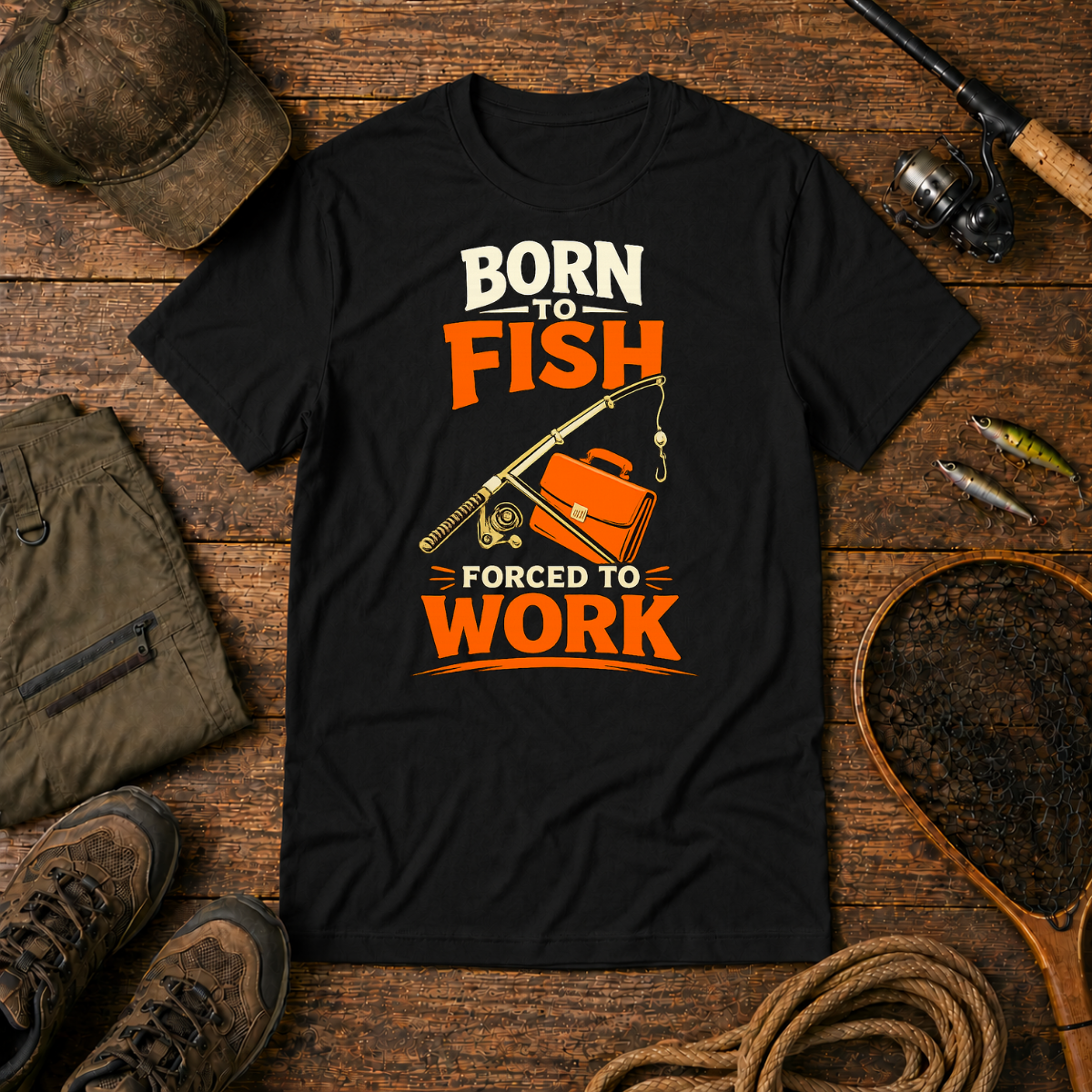 Born To Fish Forced To Work — The Bite Club Fishing Tee