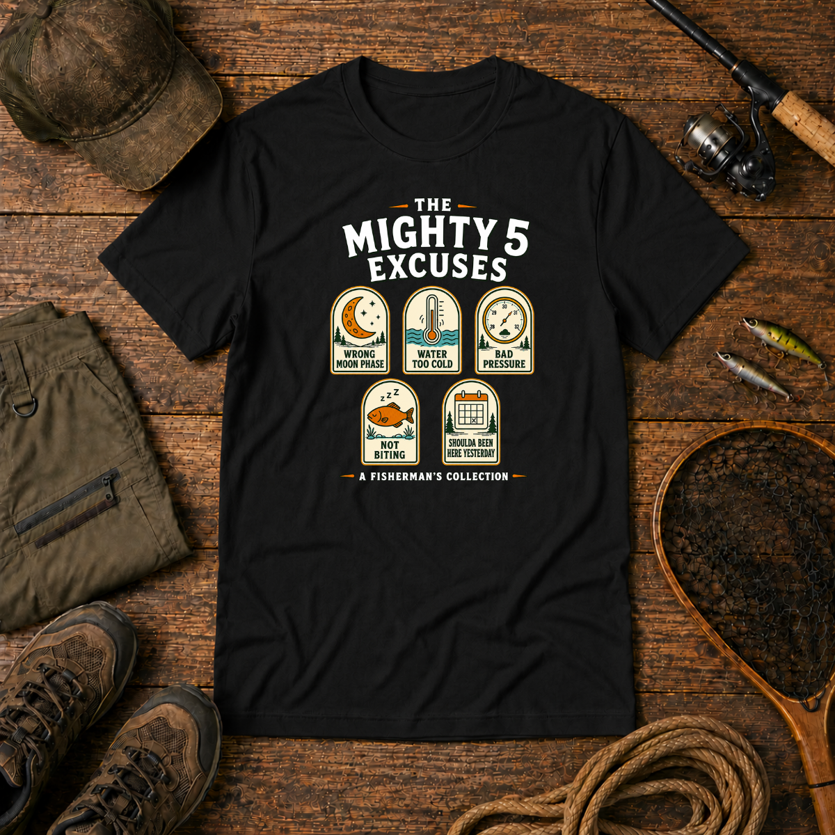 The Mighty 5 Excuses — The Bite Club Fishing Tee