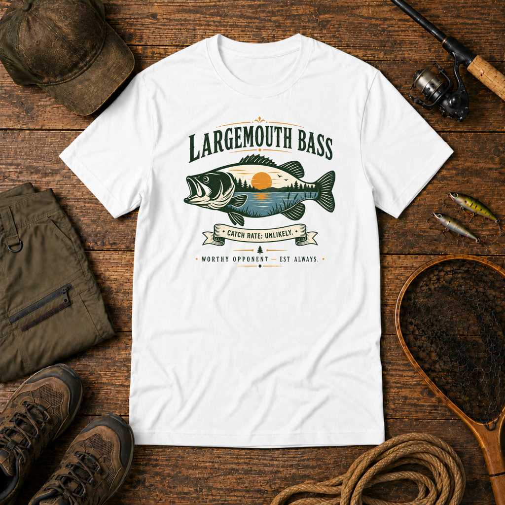 Largemouth Bass Heritage Emblem — The Bite Club Fishing Tee