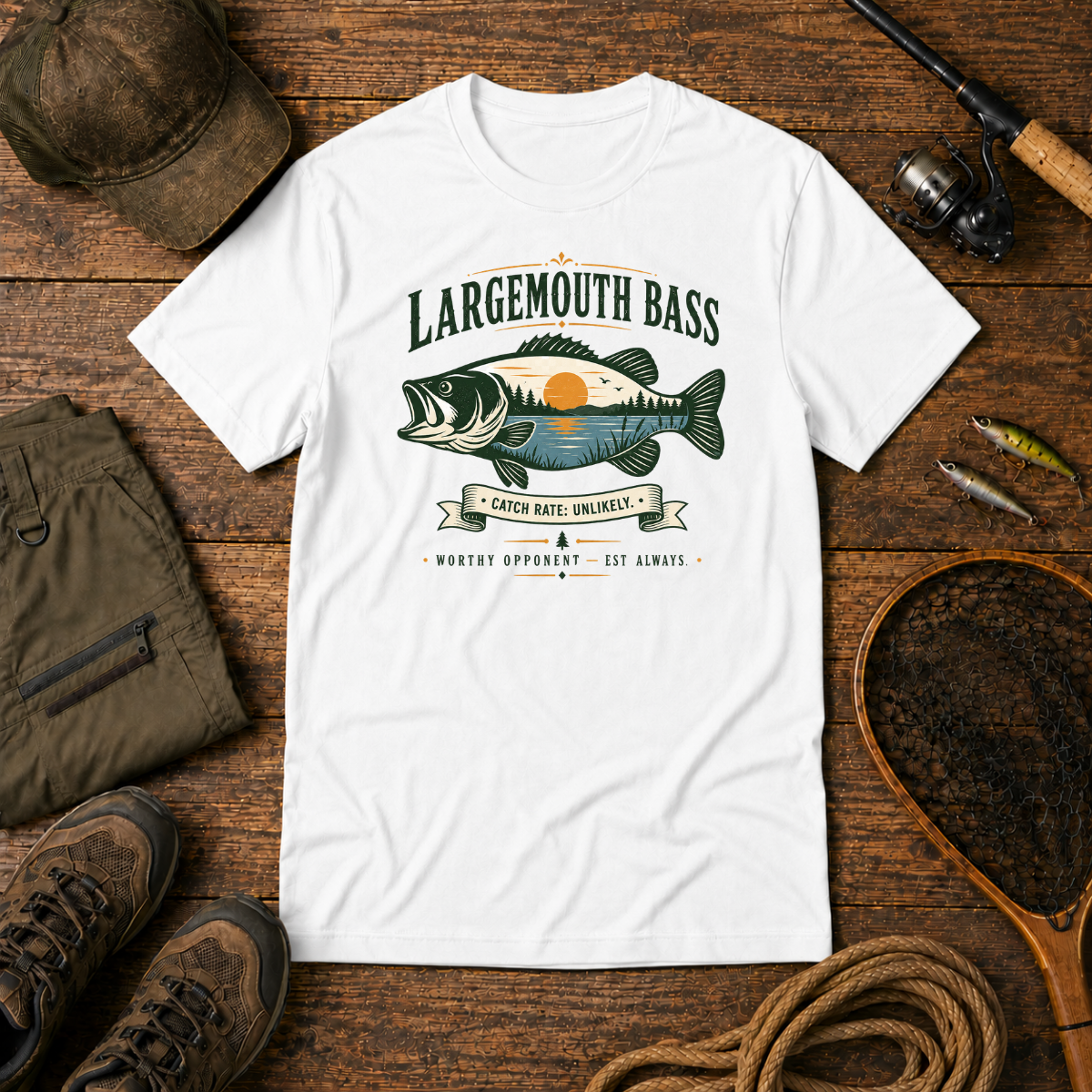 Largemouth Bass Heritage Emblem — The Bite Club Fishing Tee