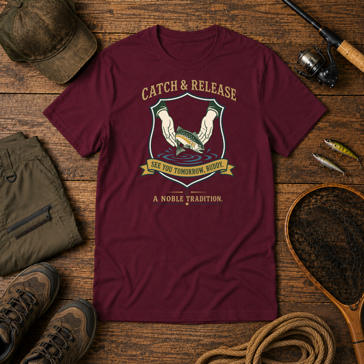 Catch & Release Heritage Crest — The Bite Club Fishing Tee